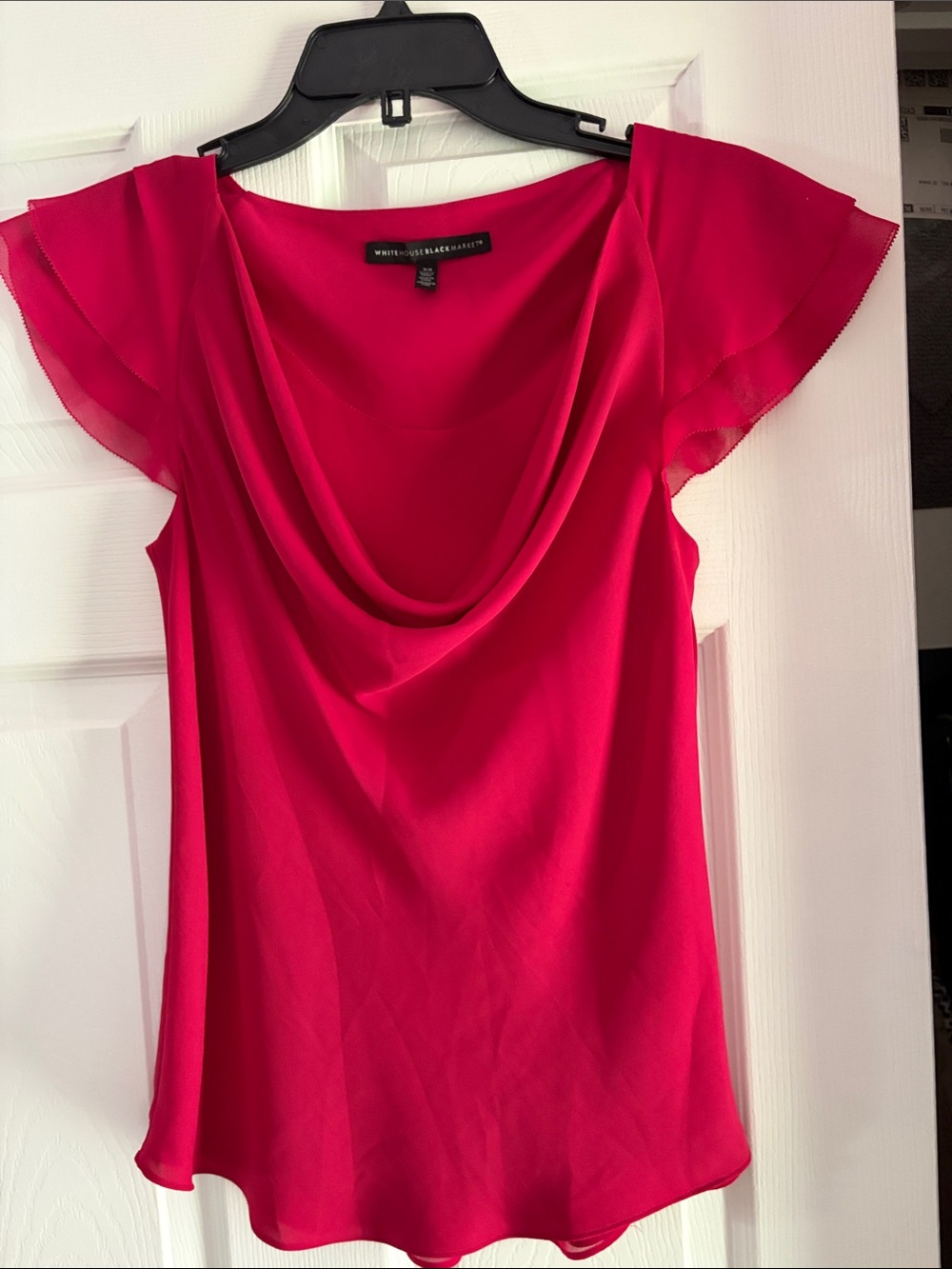 White House Black Market Hot Pink Draped Cowl Flutter Sleeve Blouse